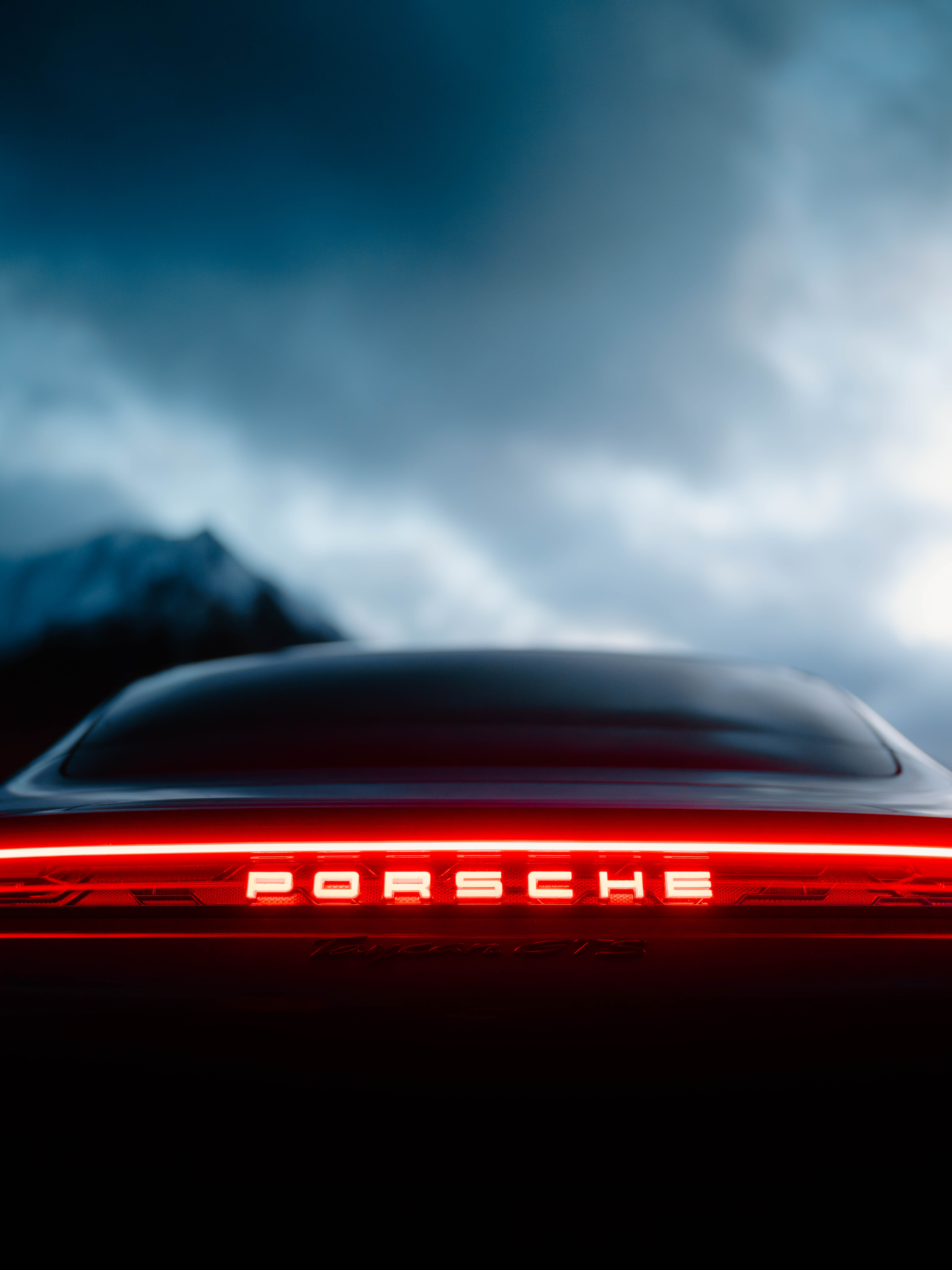 The rear headlights of a Porsche